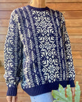 Vintage LANDS END Ski Setesdal Fair Isle Navy & Cream Sweater XL Made in Scotland