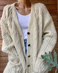 VINTAGE Handknit Fisherman Cable Wool Cardigan L