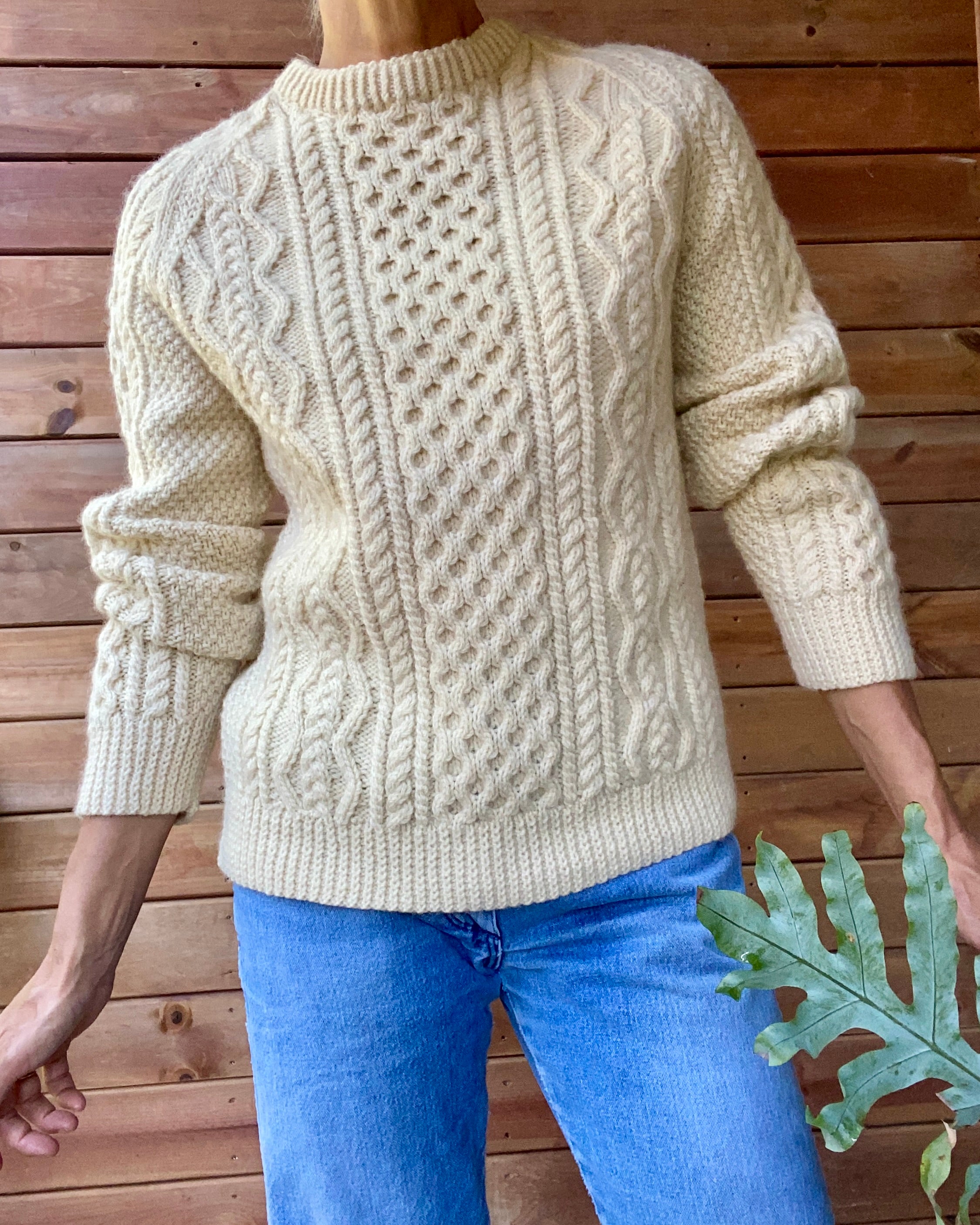 Vintage Handknit Honeycomb Cable Fisherman Sweater M