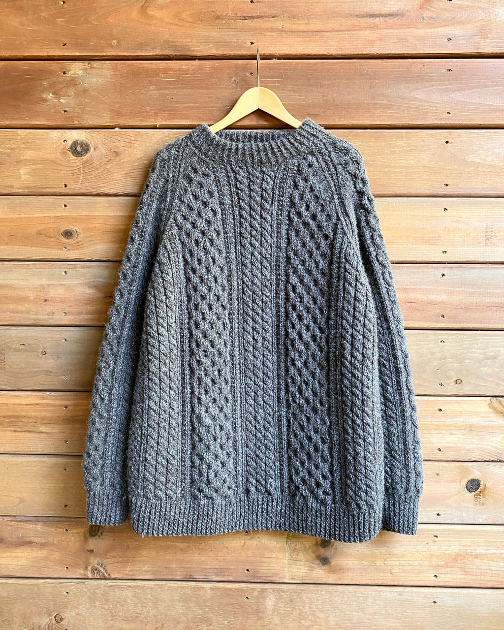 Vintage Fisherman Cable Brown Melange Sweater XL