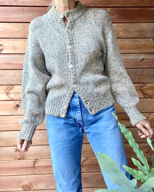 Vintage 1980s Salvatore Ferragamo Oatmeal Marle Mohair Cardigan Sweater M