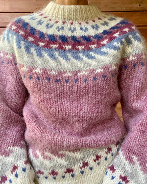 VINTAGE HILDA Ltd. for LLBEAN Icelandic Handknit Pink Fairisle Wool Sweater M L