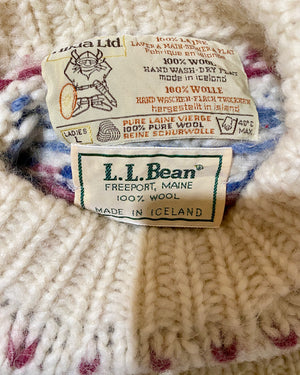 VINTAGE HILDA Ltd. for LLBEAN Icelandic Handknit Pink Fairisle Wool Sweater M L