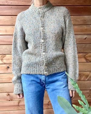 Vintage 1980s Salvatore Ferragamo Oatmeal Marle Mohair Cardigan Sweater M