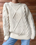 Vintage 1990s Handknit Cream Aran Cable Sweater M L