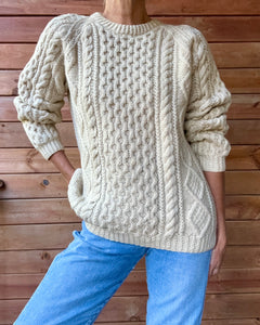 Vintage HELEN McGROARTY Handknit Cream Cable Fisherman Sweater M L