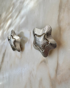 Vintage Silver Tone Textured Metal Starfish Clip on Earrings