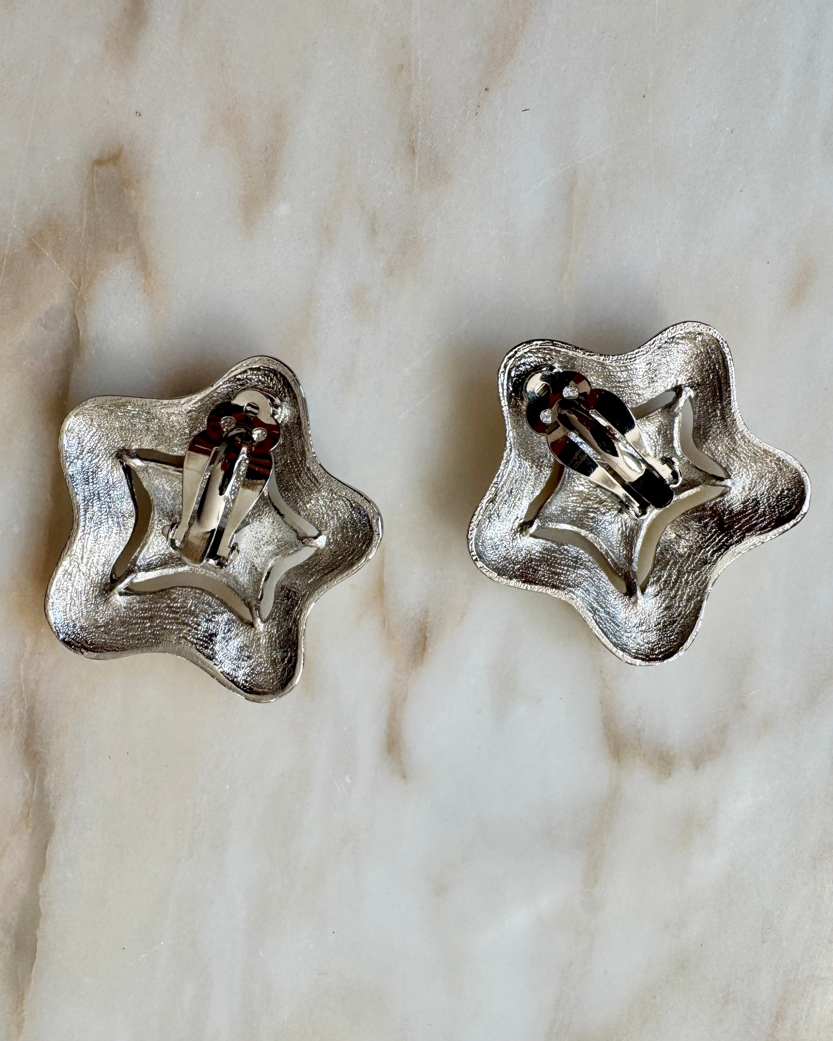 Vintage Silver Tone Textured Metal Starfish Clip on Earrings