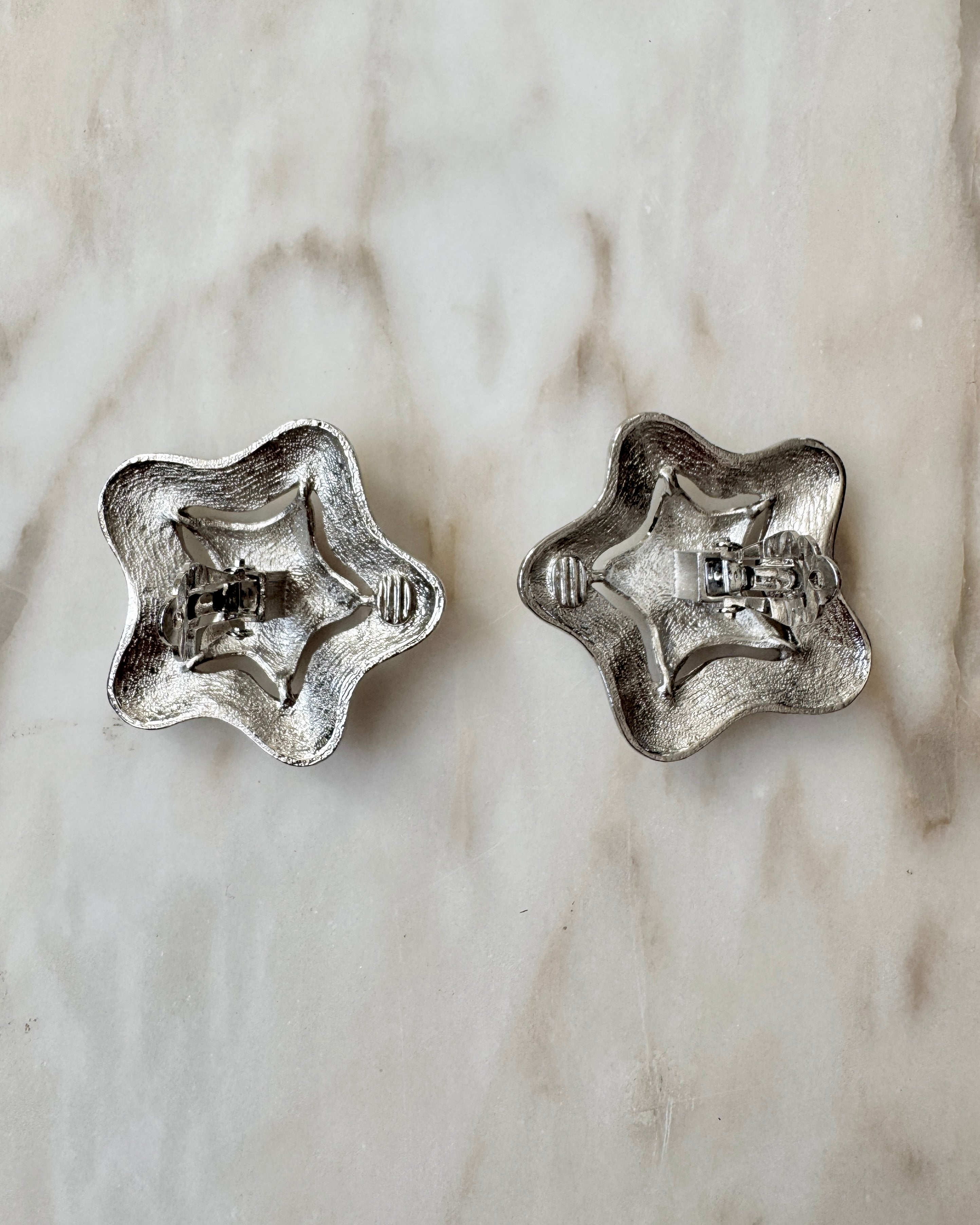 Vintage Silver Tone Textured Metal Starfish Clip on Earrings