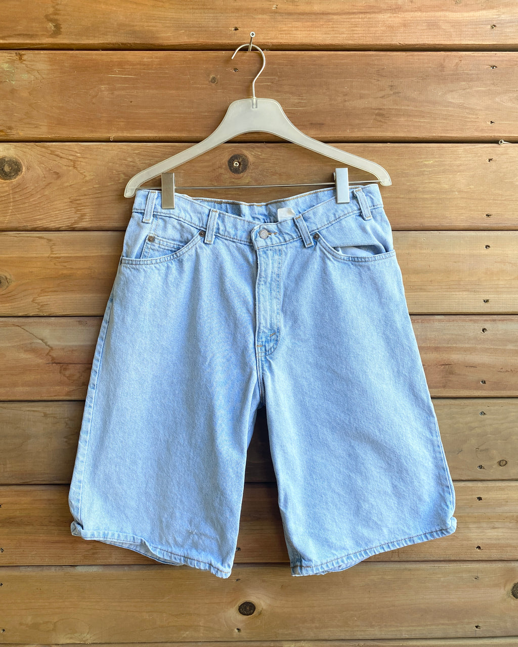 Vintage 1980 / 1990s Orange Tab Levis 560 Light Wash Bermuda Cutoffs Denim Jean Shorts 32 Made in USA