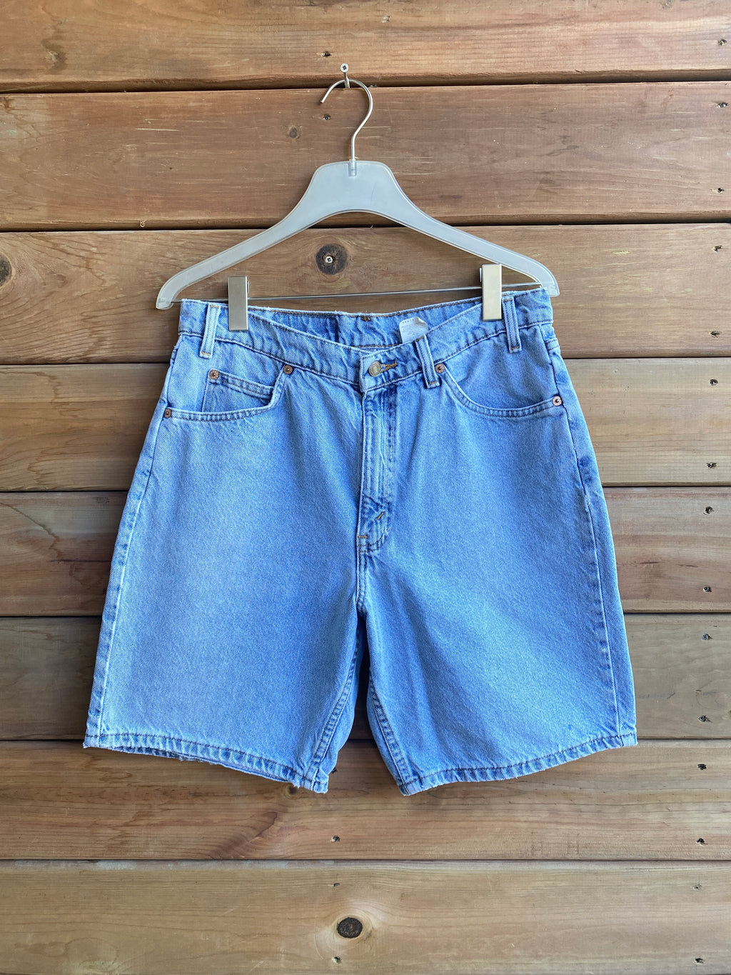 Vintage 1990s Orange Tab Levis 550 Light Wash Bermuda Cutoffs Denim Jean Shorts 31