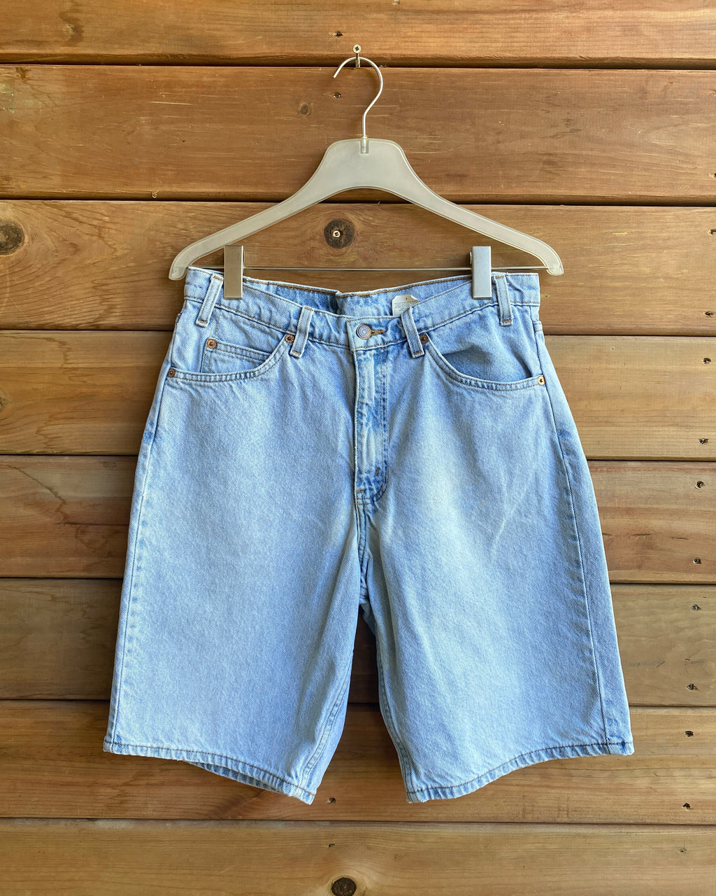 Vintage 1990s White Tab Levis 550 Light Wash Bermuda Cutoffs Denim Jean Shorts 31