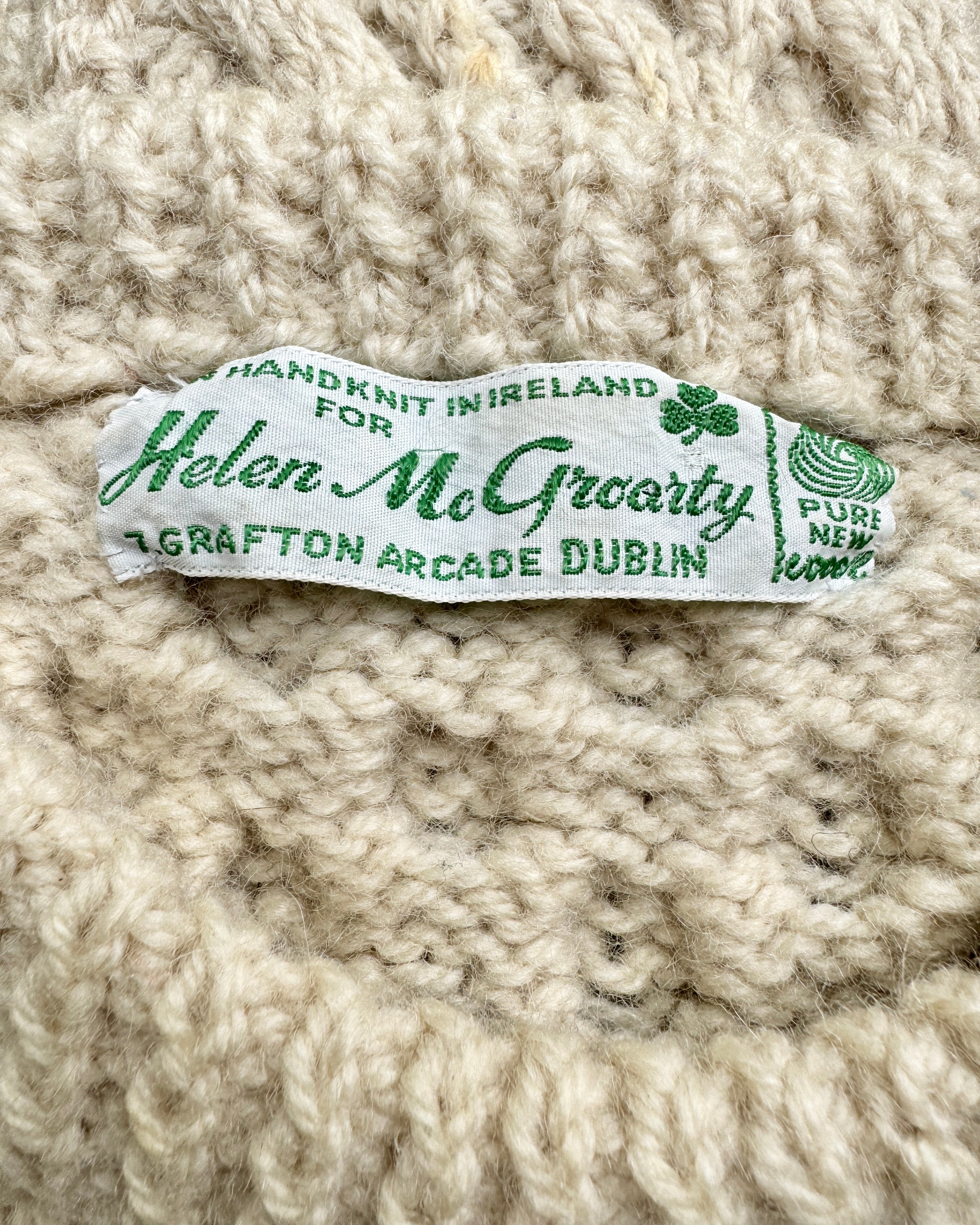 Vintage HELEN McGROARTY Handknit Cream Cable Fisherman Sweater M L