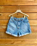 Vintage 1990s Orange Tab Levis 954 Medium Wash Cuffed Denim Jean Shorts 29 Made in USA