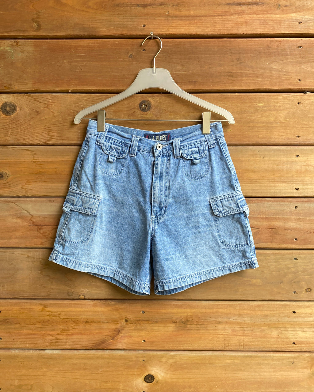 Vintage 1990s LA BLUES Cargo Hemmed Jean Shorts Light to Medium Wash Size 28 to 29