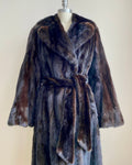 Vintage 1970s SAMUEL GROSSMAN Dark Brown Mink Panelled Fur Coat / with Belt / Notch Lapel Collar /  Bell Sleeves size S 4