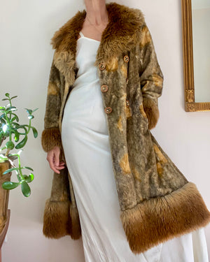 Vintage 1970s MAYS Faux Fur Velvet Penny Lane Coat ML 8 Made in France