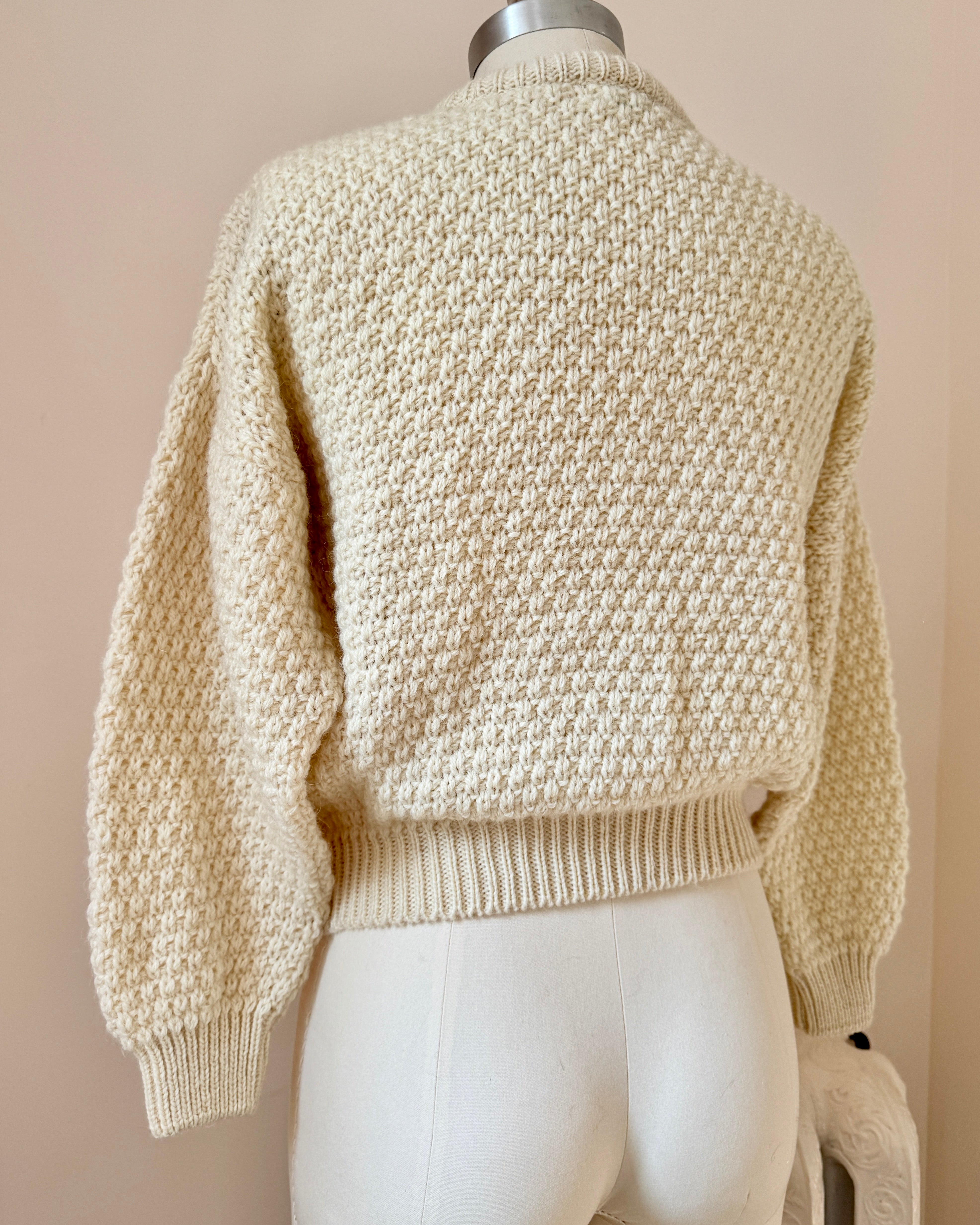 Vintage BLARNEY Handknit Cream Fisherman Cable Sweater Made in Ireland New Condition XS