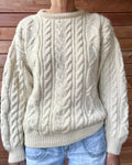 Vintage BLARNEY Handknit Cream Cable Fisherman Sweater M Made in Ireland