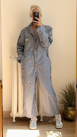 Vintage Big Mac Stripe Herringbone Mechanic Boiler Carpenter Jumpsuit Coveralls 42R M L XL  Made in USA