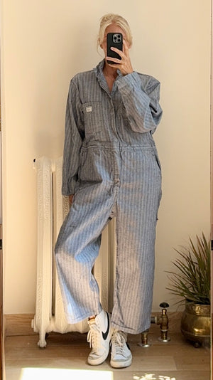 Vintage Big Mac Stripe Herringbone Mechanic Boiler Carpenter Jumpsuit Coveralls 42R M L XL  Made in USA