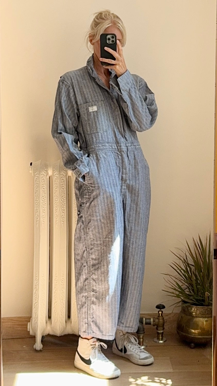 Vintage Big Mac Stripe Herringbone Mechanic Boiler Carpenter Jumpsuit Coveralls 42R M L XL  Made in USA