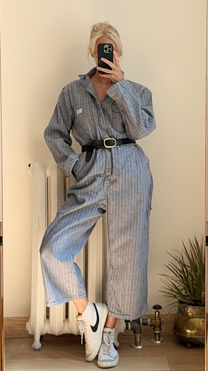 Vintage Big Mac Stripe Herringbone Mechanic Boiler Carpenter Jumpsuit Coveralls 42R M L XL  Made in USA