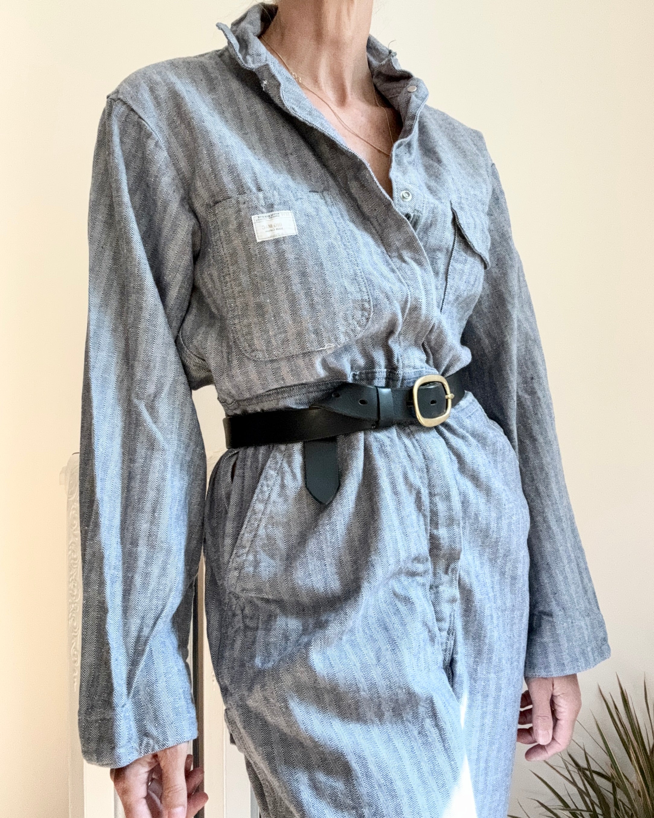 Vintage Big Mac Stripe Herringbone Mechanic Boiler Carpenter Jumpsuit Coveralls 42R M L XL  Made in USA