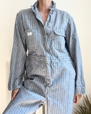 Vintage Big Mac Stripe Herringbone Mechanic Boiler Carpenter Jumpsuit Coveralls 42R M L XL  Made in USA