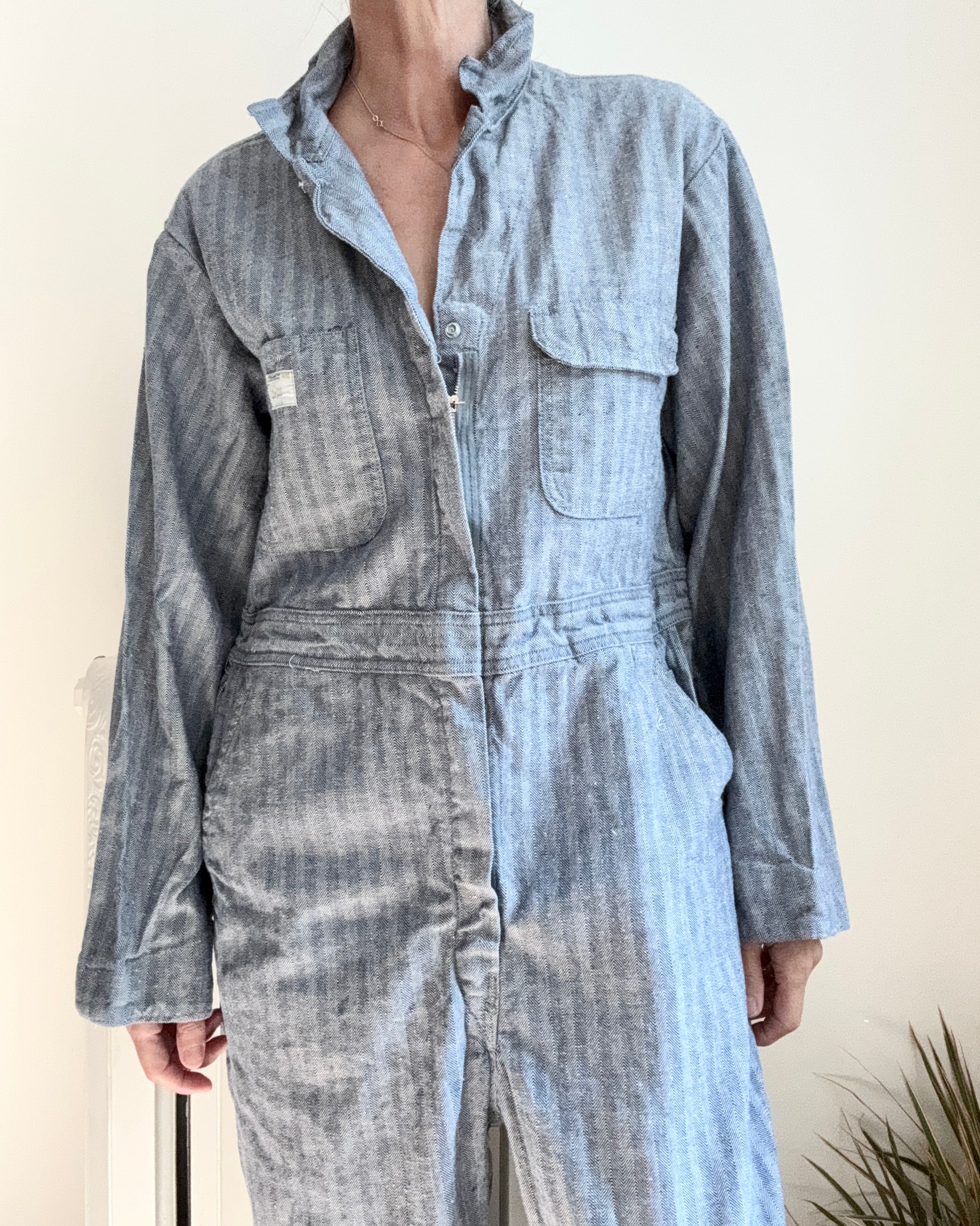 Vintage Big Mac Stripe Herringbone Mechanic Boiler Carpenter Jumpsuit Coveralls 42R M L XL  Made in USA