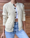 Vintage INIS CRAFTS Handknit Cream Fisherman Honeycomb Cable Cardigan Sweater Pure Wool S M Made in Ireland