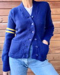 Vintage 1950s 1960s PHEONIX SWEATER Inc. of PENNA Cobalt Blue Wool Letterman Varsity College Cardigan Sweater Jacket