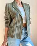 Vintage 1970s STEPHEN BURROWS Green Stripe Herringbone Double Breasted Blazer M