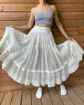 Vintage Antique 1930s Ivory Cotton Gauze Organdy Tiered Petticoat Skirt S M