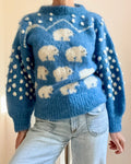 VINTAGE 1980s The Covent Garden Collection by SUSIE LEE Hand Knit Blue and White Mohair Polar Bear Sweater Made in England M