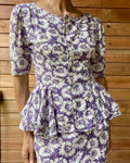 Vintage 1980s PARALLELE by EMANUEL UNGARO Cotton Floral Daisy Print Blouse and Skirt Set with Peplum M