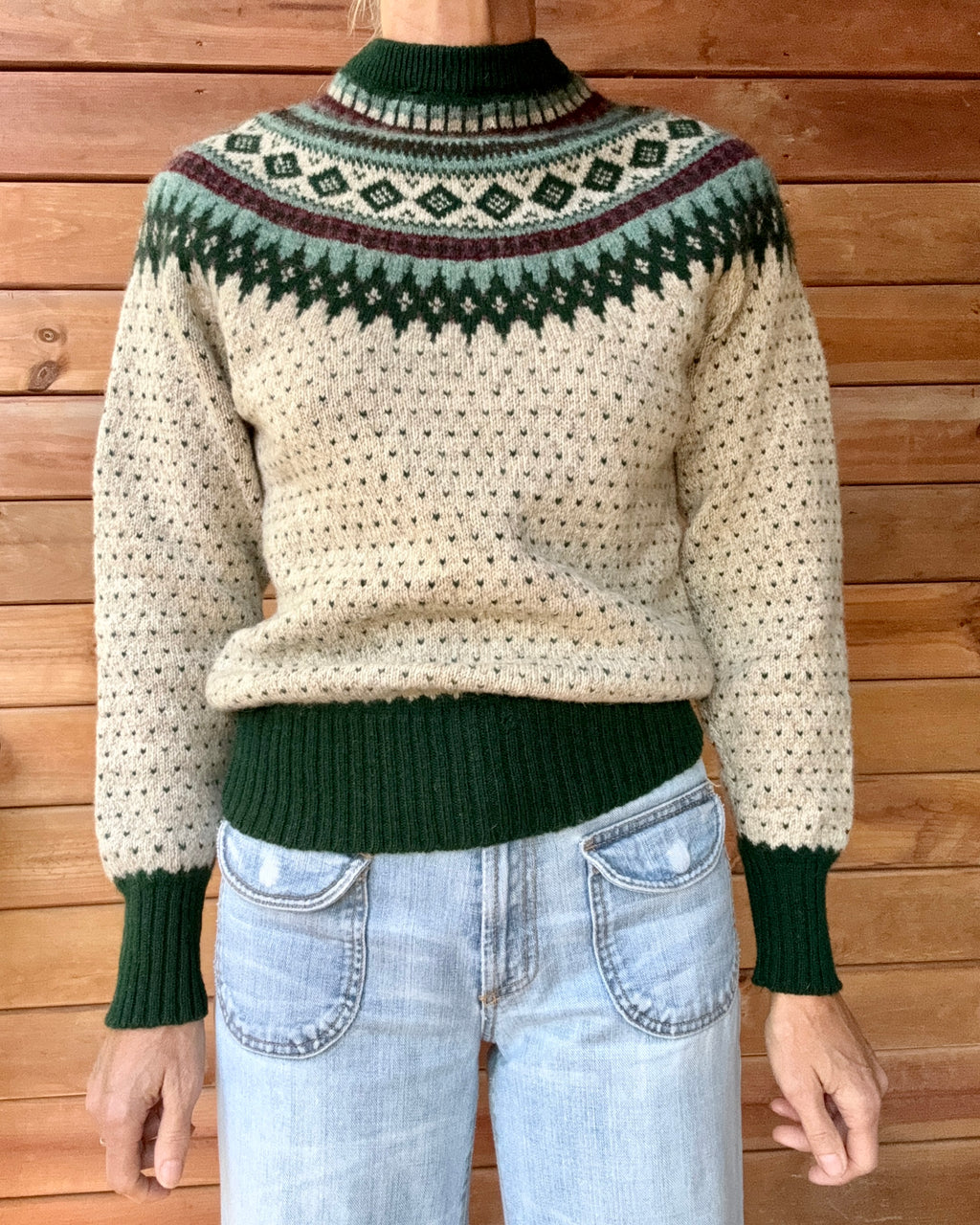 Vintage 1970s WOOlRICH Handknit Wool Setesdal Fair Isle Norwegian Style Sweater SM or M