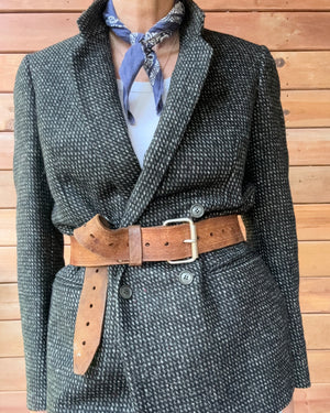 Vintage 1980s SAMUELSOHN Women's Double Breasted Black and Grey Wool Tweed Blazer M