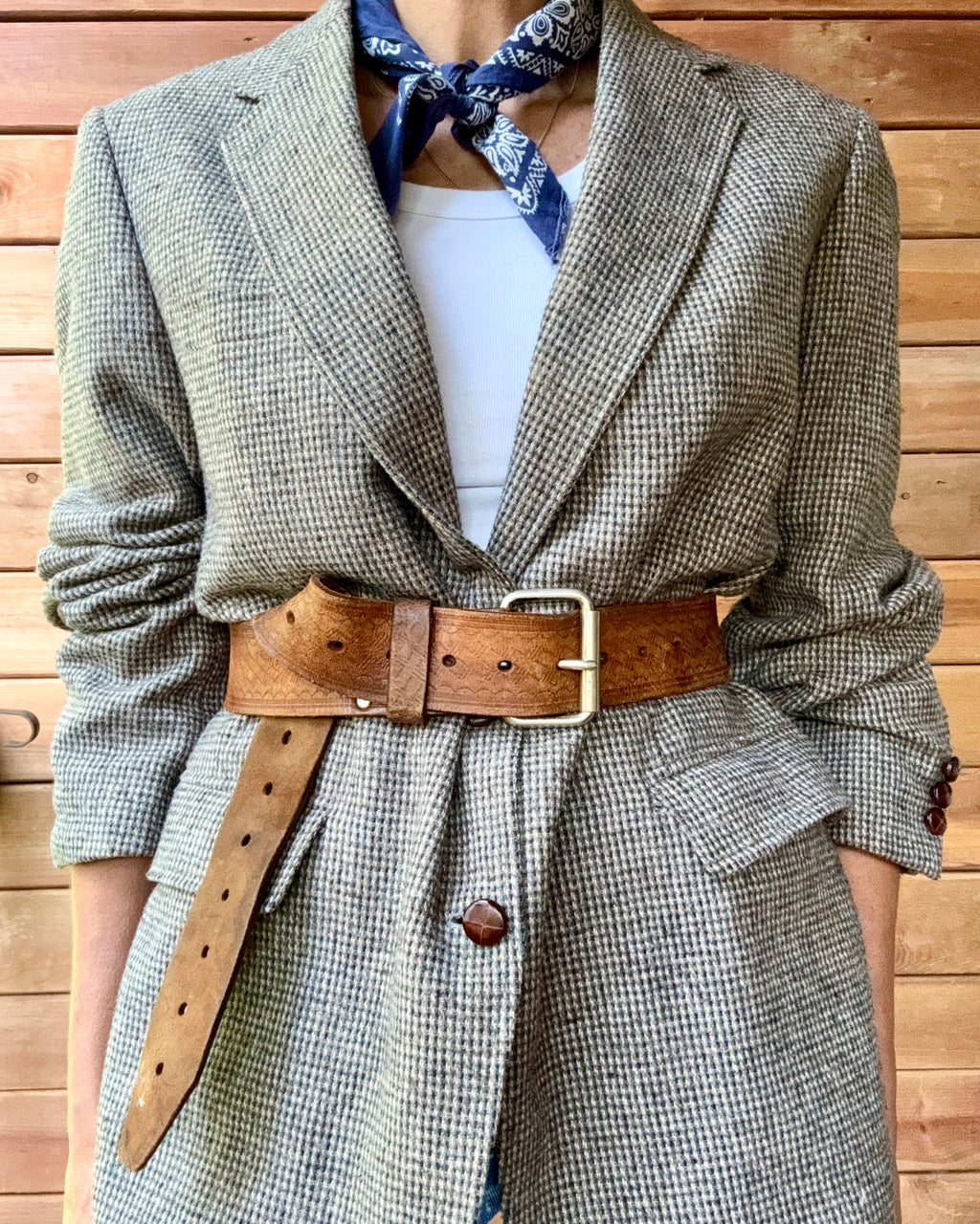 Vintage 1990s Grey Wool Tweed Blazer Jacket