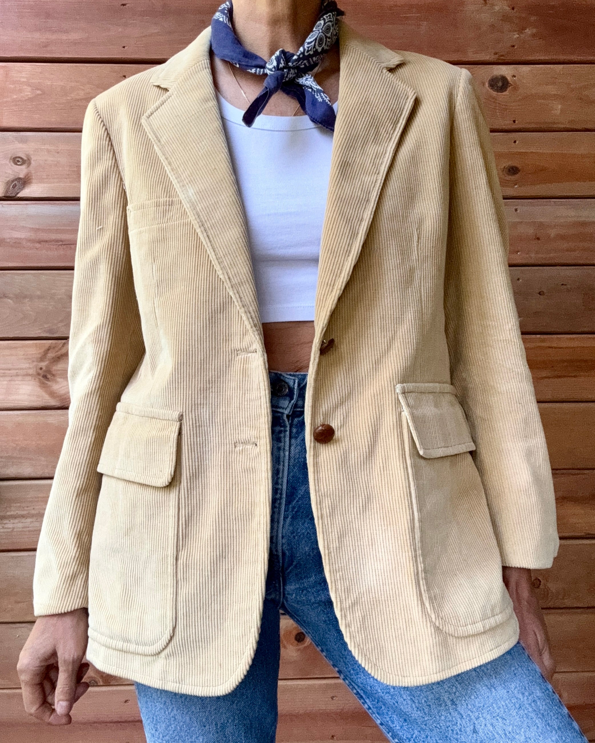 Vintage 1970s Tan Corduroy 2 Button Blazer M