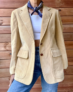 Vintage 1970s Tan Corduroy 2 Button Blazer M