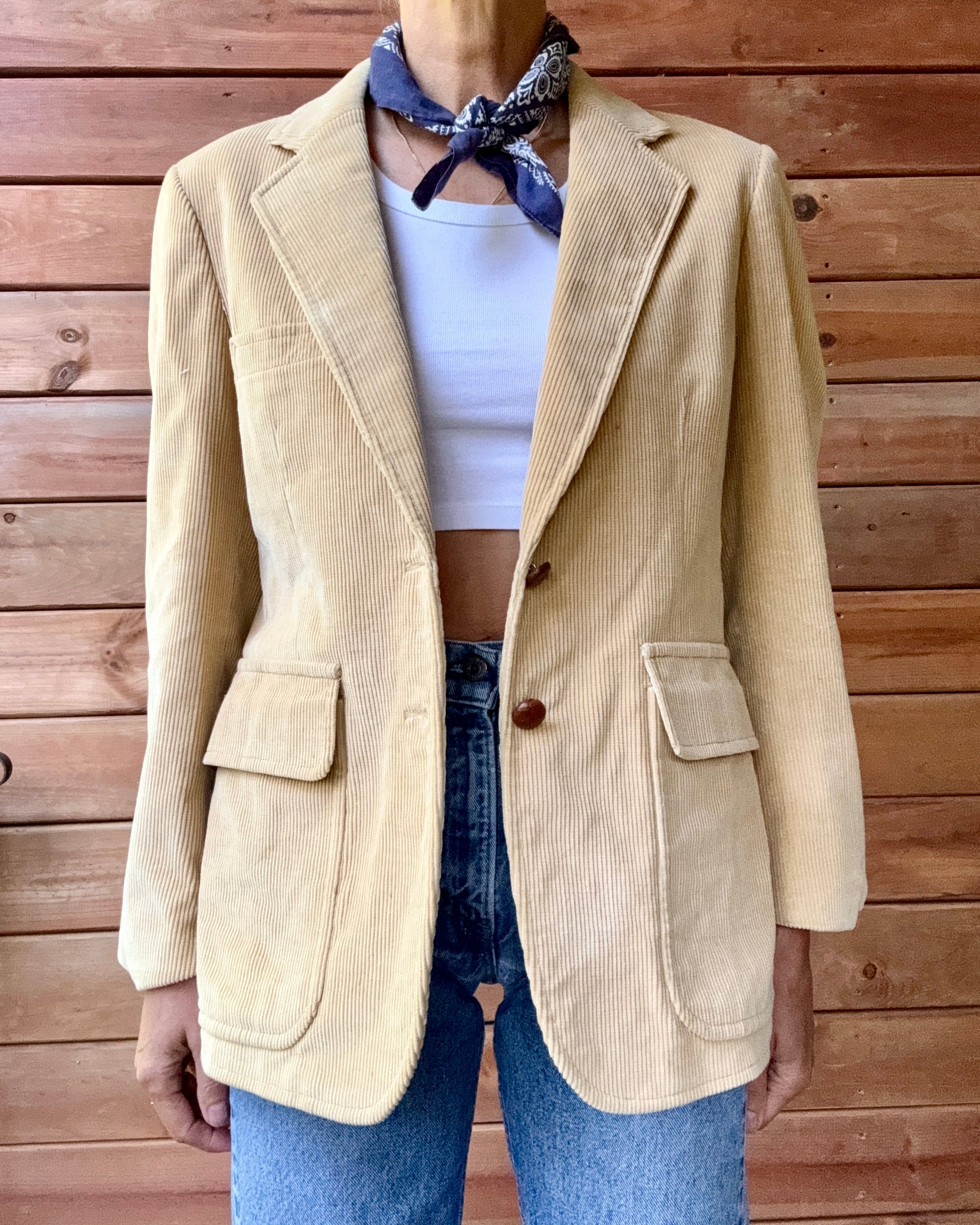 Vintage 1970s Tan Corduroy 2 Button Blazer M