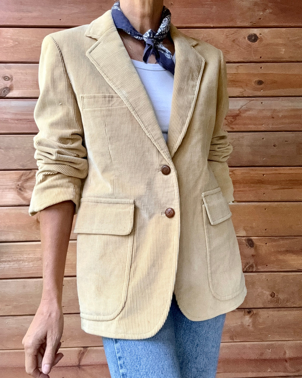 Vintage 1970s Tan Corduroy 2 Button Blazer M