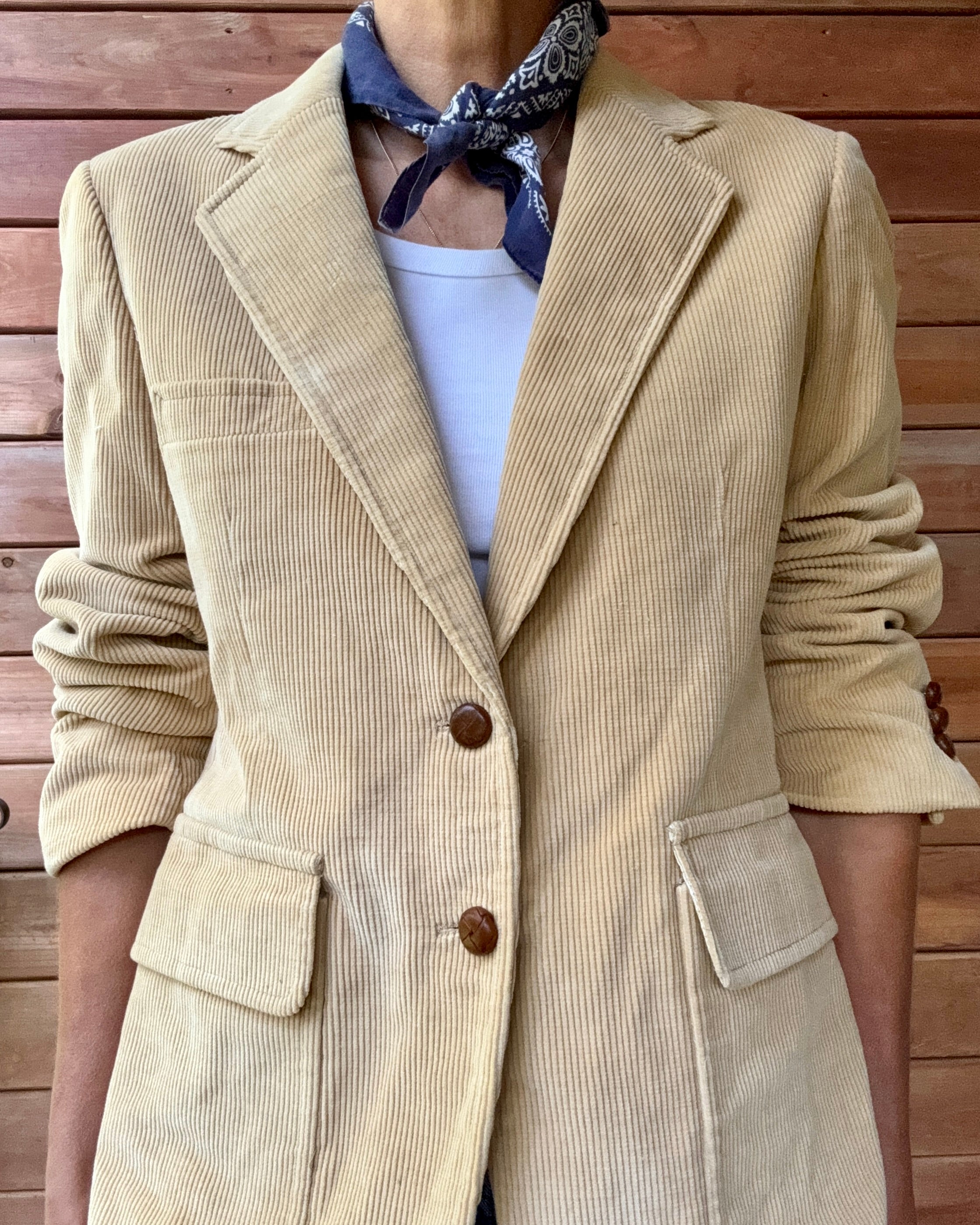 Vintage 1970s Tan Corduroy 2 Button Blazer M