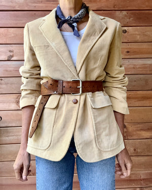 Vintage 1970s Tan Corduroy 2 Button Blazer M