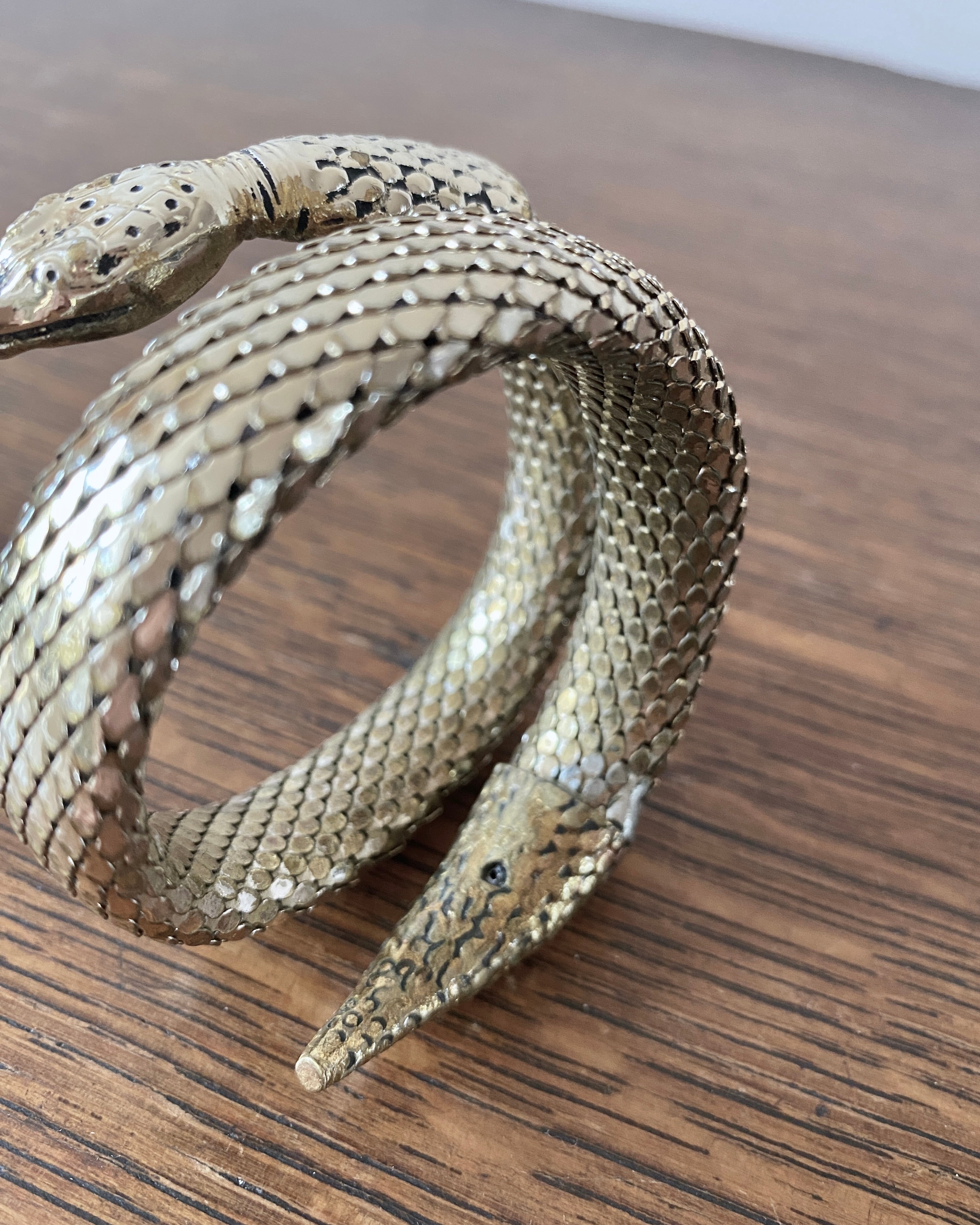 Vintage Whiting and Davis Signed Goldtone Double coil Snake Mesh Bracelet Cuff