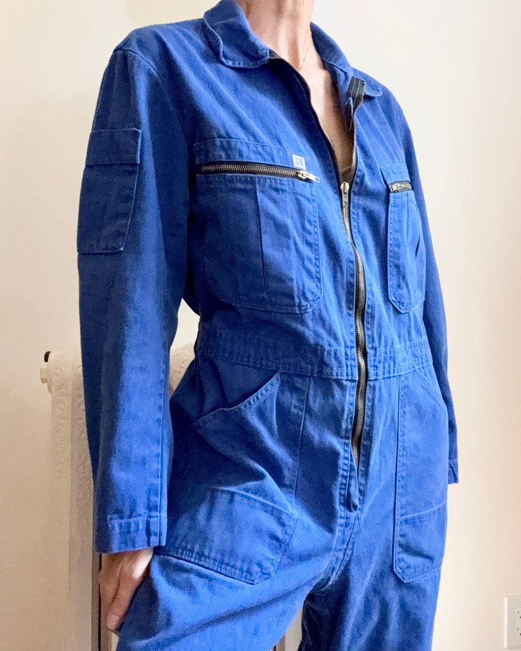 Vintage French or German Blue Cotton Twill Workwear Factory Boilersuit Jumpsuit Coveralls 50 M L Made in Germany