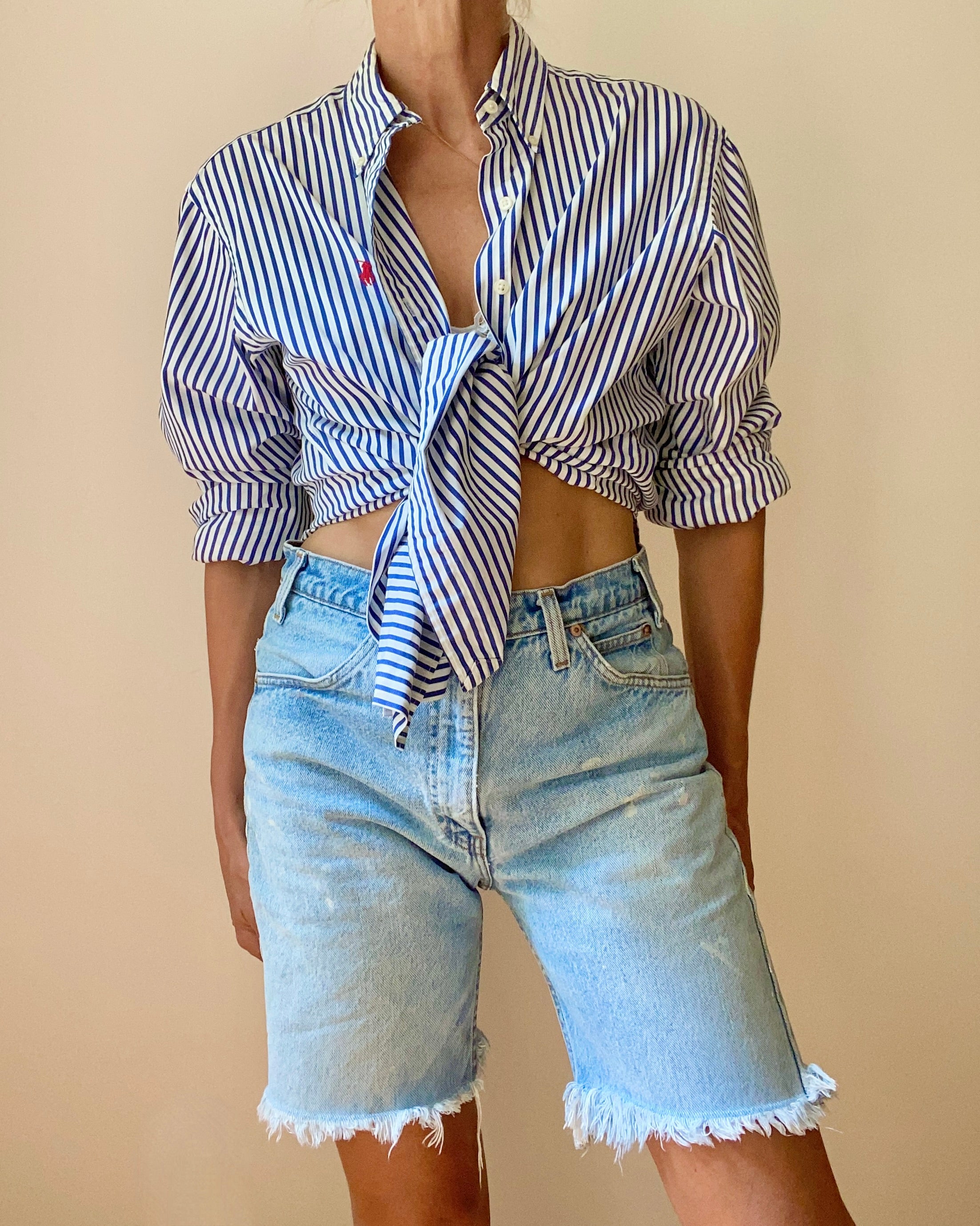 Vintage Ralph Lauren Blue and White Stripe Button Down Shirt L