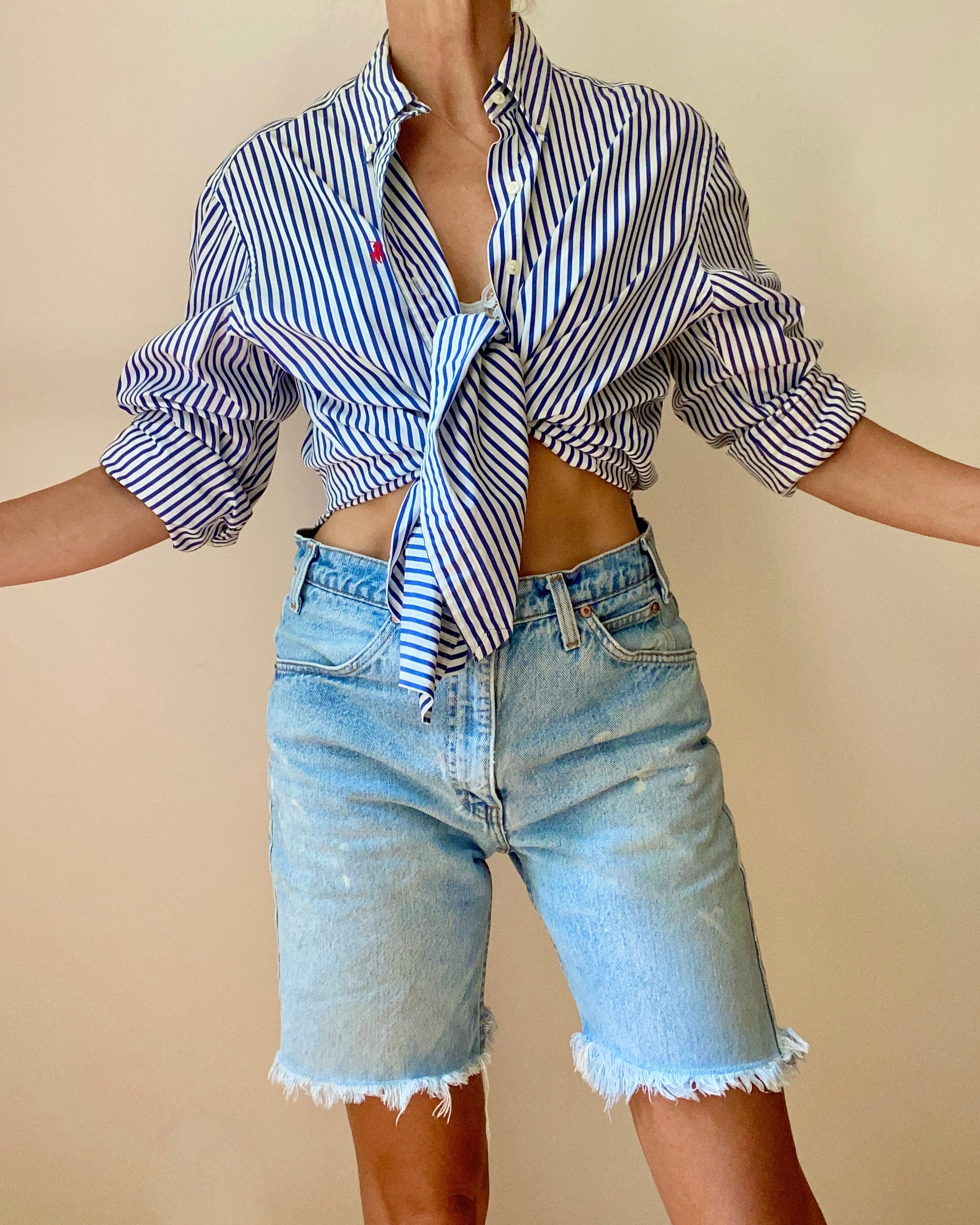 Vintage Ralph Lauren Blue and White Stripe Button Down Shirt L