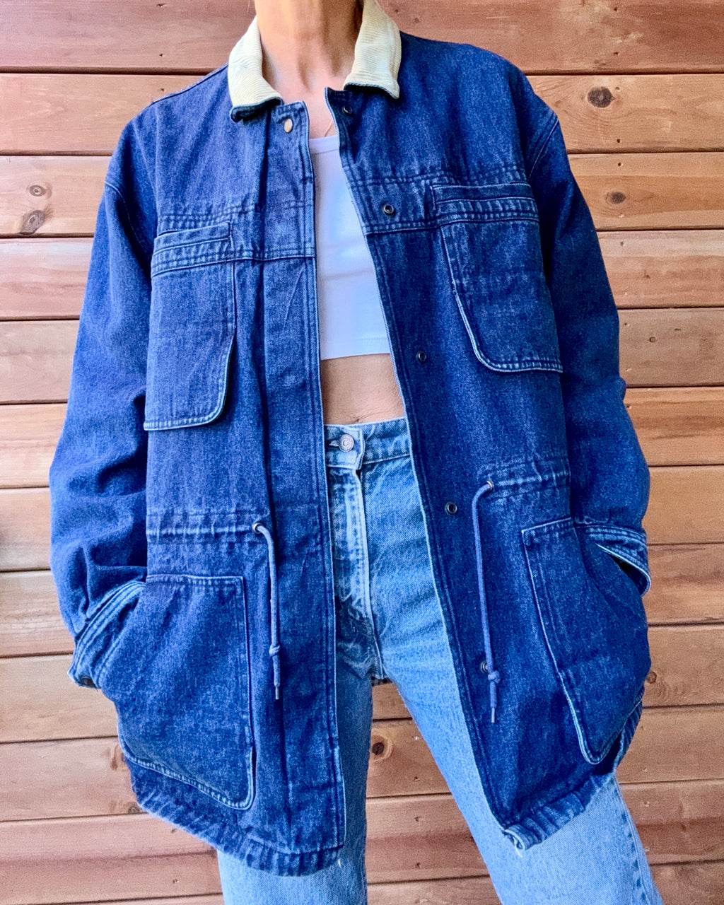 Vintage JJ. FARMER Denim Chore Barn Jean Jacket Check Lining